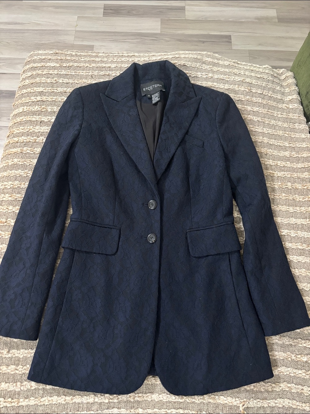 Etcetera Navy Lace Textured Double -Breasted Formal Women's Blazer Size 4 - Picture 11 of 12